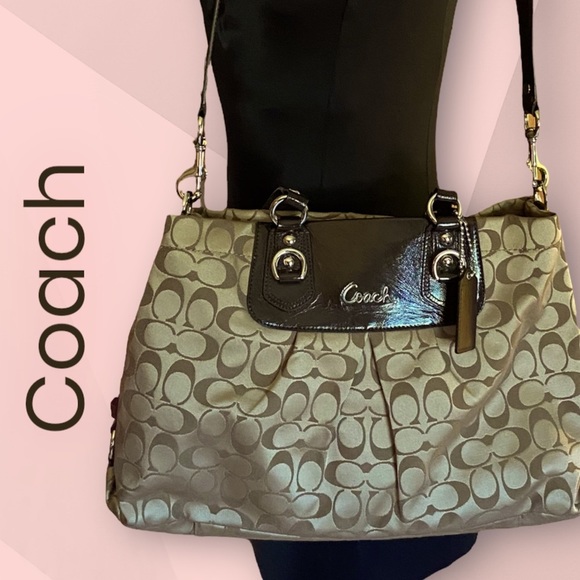 Coach Handbags - Coach Signature Collection Ashley Jacquard Shoulder Bag F15510 Tan & Bro…